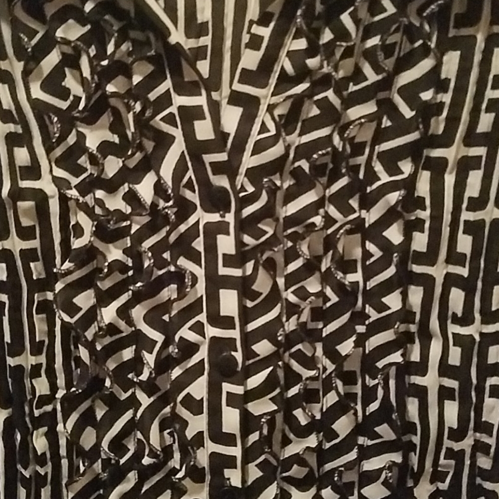 Ladies Greek Key Ruffle Front Blouse - Picture 3 of 5